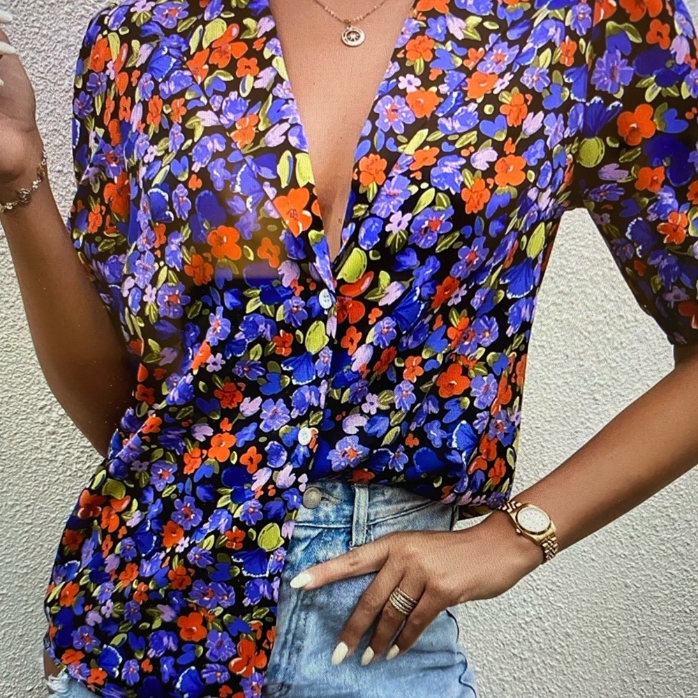 SHEIN Bright Colored Top, Puff Sleeve, L, NWOT